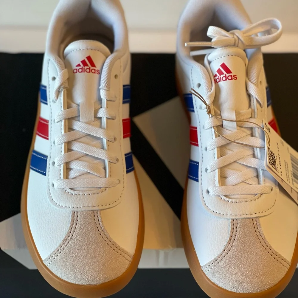 NIB ADIDAS VL COURT 3.0 KIDS CLOUD WHITE/ROYAL BLUE/BETTER SCARLET JH8721 - Picture 7 of 16